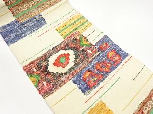 手織り真綿紬四角に花葉模様織出し名古屋帯